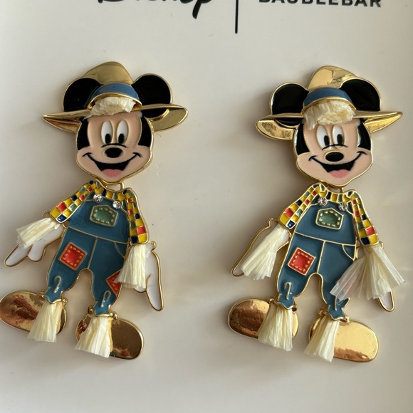 Disney x BaubleBar Scarecrow Mickey Mouse Autumn Fall Days Earrings - Picture 2 of 5